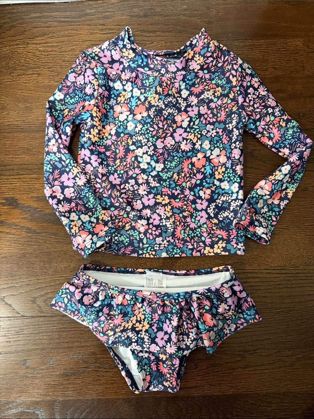 Carters Toddler Navy Floral Long Sleeve Rash Guard and Swim Bottoms - 2T